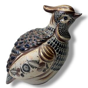 Vintage Tonala Mexican Pottery Hand Painted Large Quail Bird Signed by Artist 9"